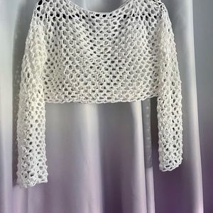 BEST SELLER - Hobo Crochet Crop Top in Snow White - shown in L